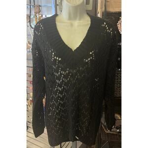 Vintage Croquet Club Women's Knit Black Sweater Lace V-neck Size Small